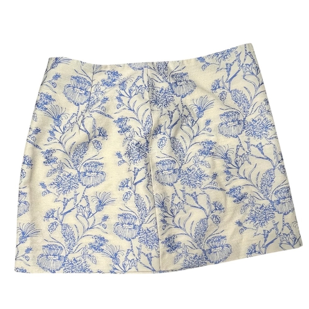 Commense Women's Hampton Blue/Cream Floral Mini Skirt - Size Large